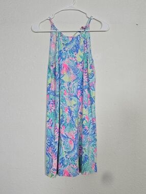 Womens XXS LILLY PULITZER Tropical Blue-Pink Halter Dress